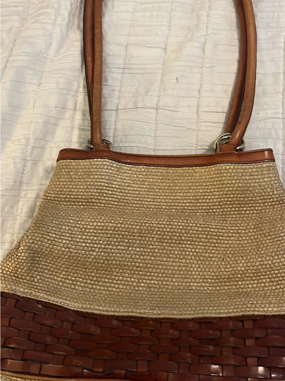 Etienne Aigner Natural Straw with Brown Leather Trim Shoulder Bag